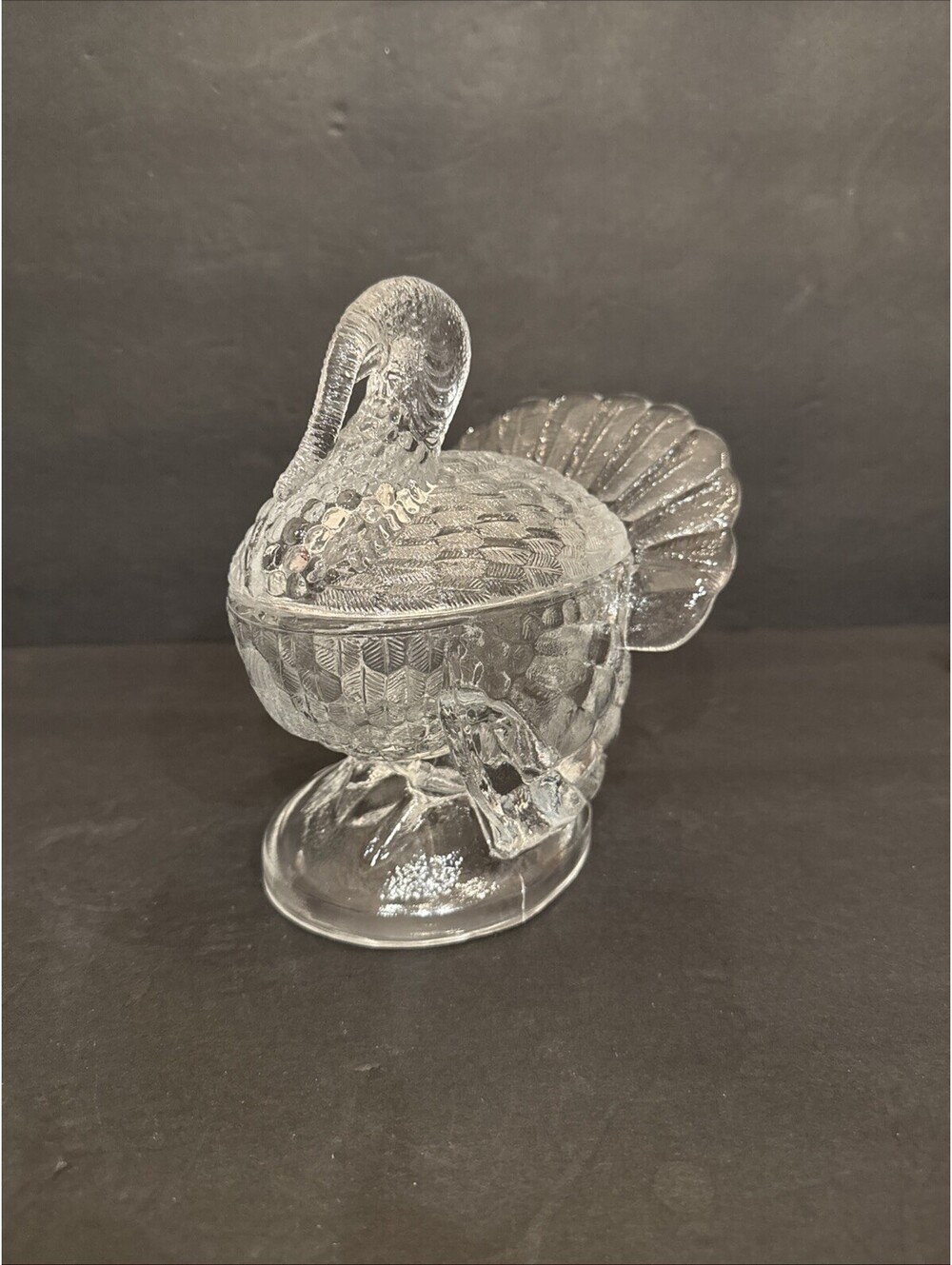 Vintage LE Smith Glass Turkey Hen on Nest Lidded Candy Dish 7.25” H By 7” W